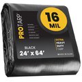 Protarp 24 ft x 64 ft Heavy Duty 16 Mil Tarp, Black, Polyethylene PT-106-24X64